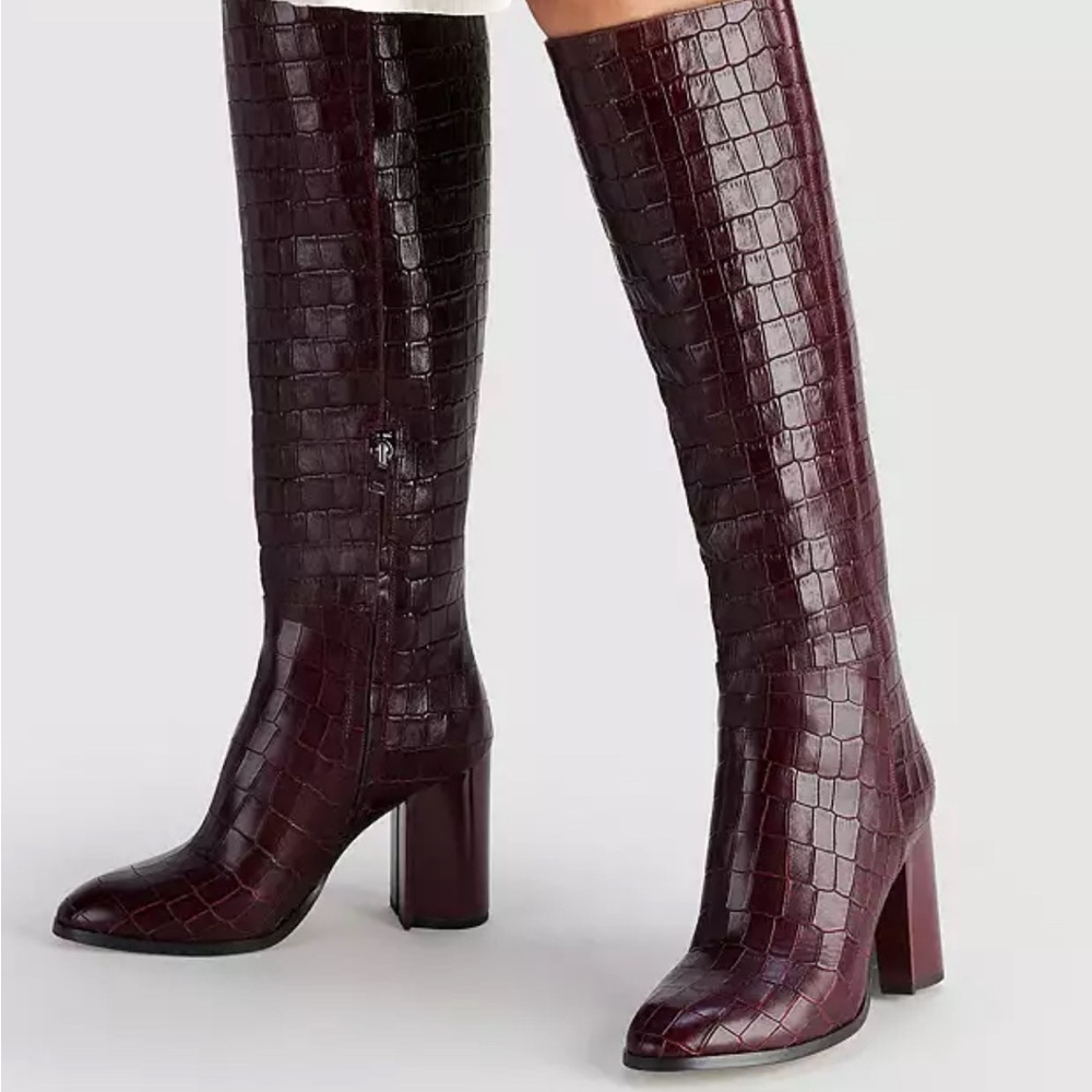 Coach Burgundy Croc-Embossed Knee Boots